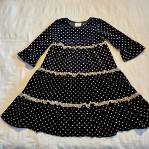 Hanna Andersson girls size 130 or 8 black velour with tan tulle trim & dots VGUC